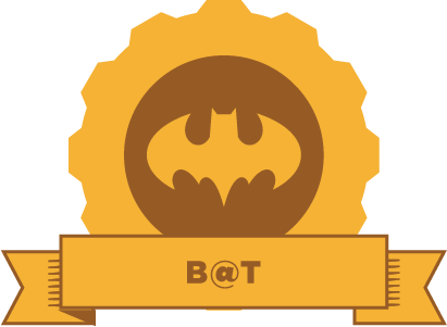 Yellow gear with an image of a Bat and the phrase "B@T" on a banner